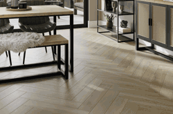 Oake Gray Herringbone Rigid Vinyl Nature Oak Dining Room1